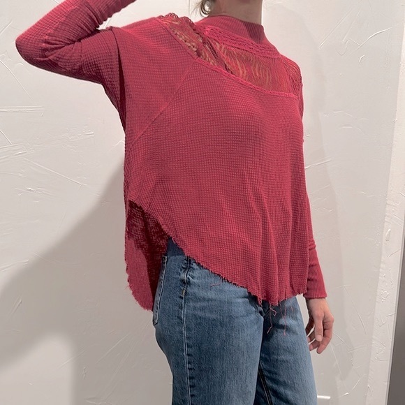 Free People Waffle Weave Long Sleeve Maroon Shirt Sz XXS - Picture 3 of 5